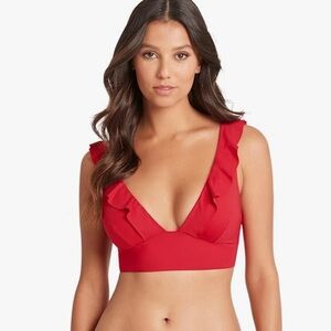 SEA LEVEL SWIM Frill Bra Bikini Top Swimsuit Essentials Red 4